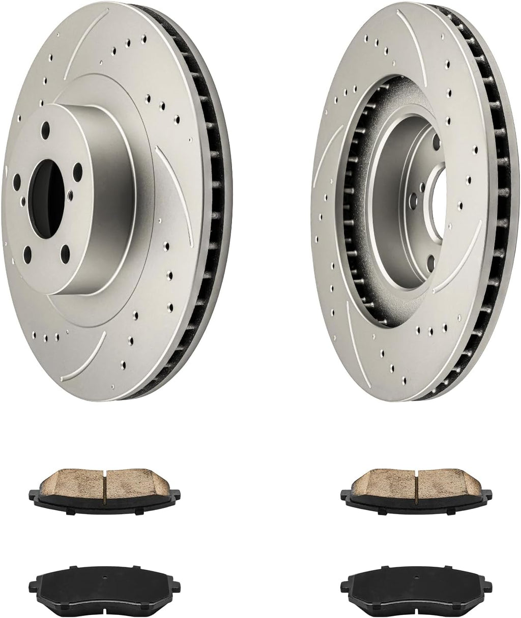 KAX Front Brakes and Rotors for Subaru Forester/Outback/Impreza/Baja/Legacy, Drilled and Slotted Vented Brake Rotor Ceramic Brake Pad Replacement (#34203+D929, 11.55inch, 293.3MM)