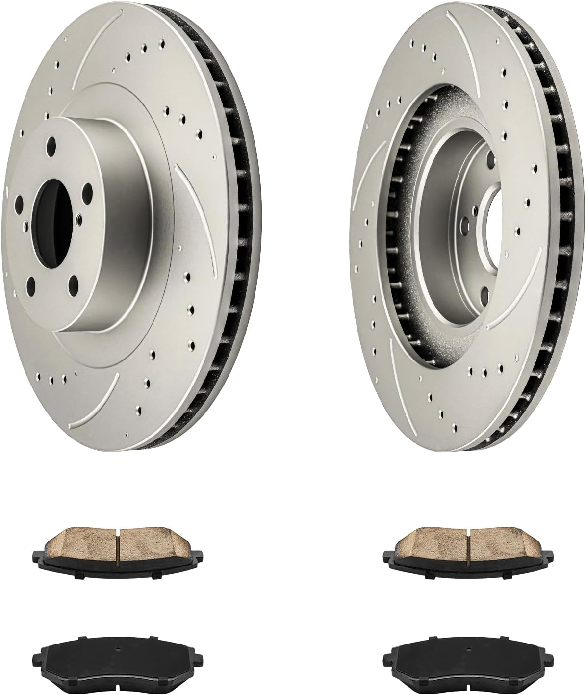 KAX Front Brakes and Rotors for Subaru Forester/Outback/Impreza/Baja/Legacy, Drilled and Slotted Vented Brake Rotor Ceramic Brake Pad Replacement (#34203+D929, 11.55inch, 293.3MM)