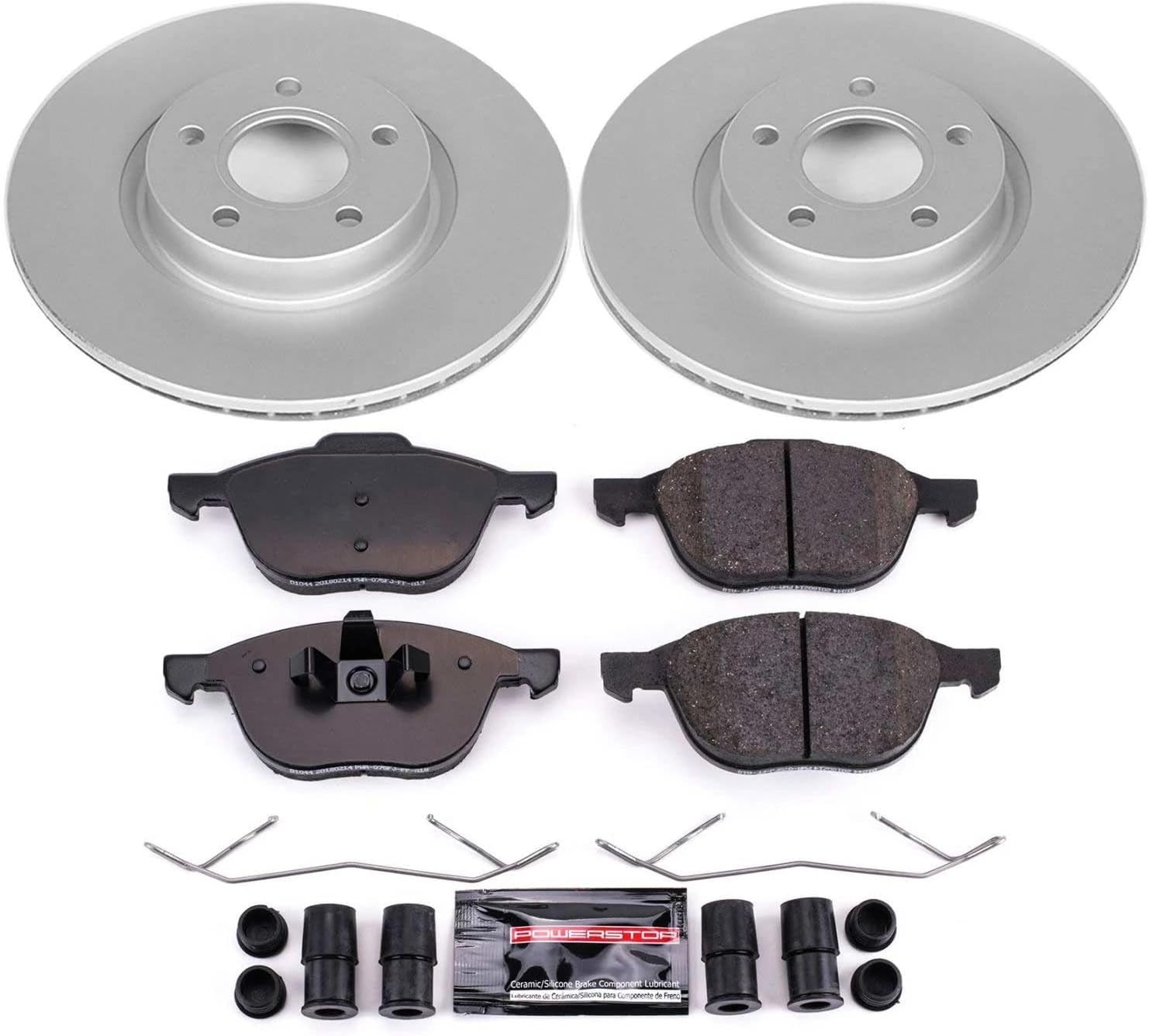 PowerStop Front Brake Kit for Ford C-Max 2013-17 |Escape 2013-19 |Volvo C30 2008-13 |C70 2006-13 |S40 2004-11 - Fully-Coated Disc Rotors with Z23 Carbon-Fiber Ceramic Brake Pads Upgrade, CRK4575