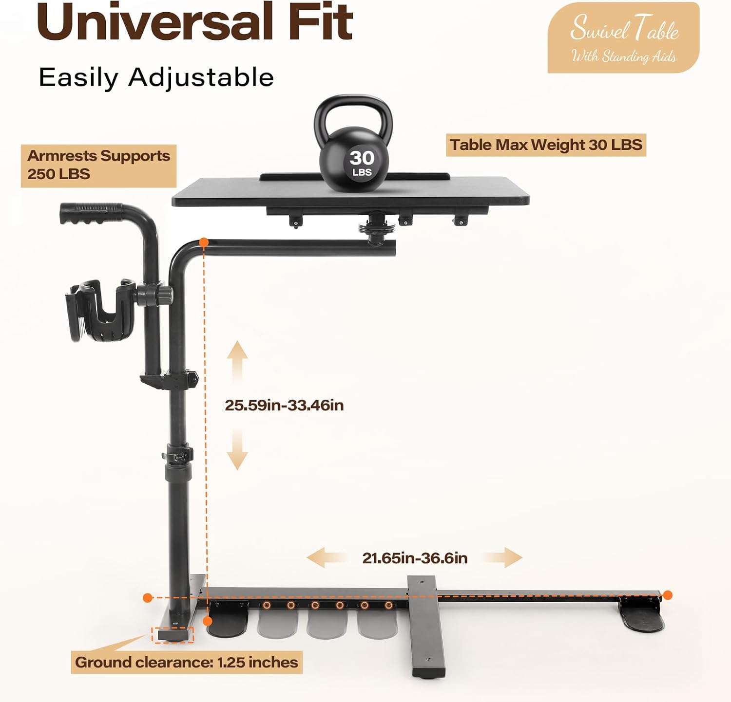 23.6'*15.7' Tray Table, 360° Swivel Table for Recliner, Tv Tray with Ergonomic Stand Assist Safety Individually Adjustable Handle, Laptop Desk for Couch, Sofa and Recliner