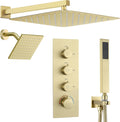 16' Thermostatic Dual Rainfall Head Shower System with Handheld & Valve, 16-Inch Shower Faucet Set with 6-Inch Shower Head, JetsBath Brushed Gold Full Body Shower System for Couples/2-Person