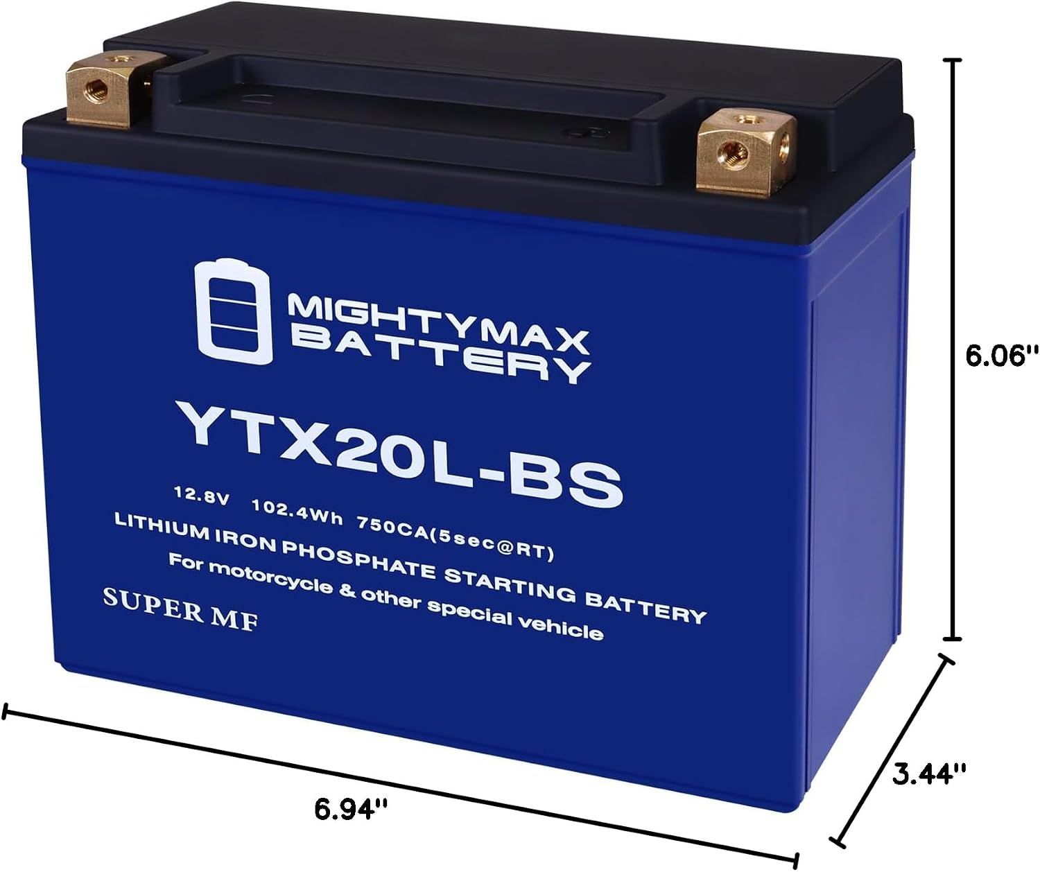 Mighty Max Battery Mighty Max Battery YTX20L-BS LIFEPO4-12 Volt 18 AH, 570 CCA, Lithium Iron Phosphate (LiFePO4) Battery