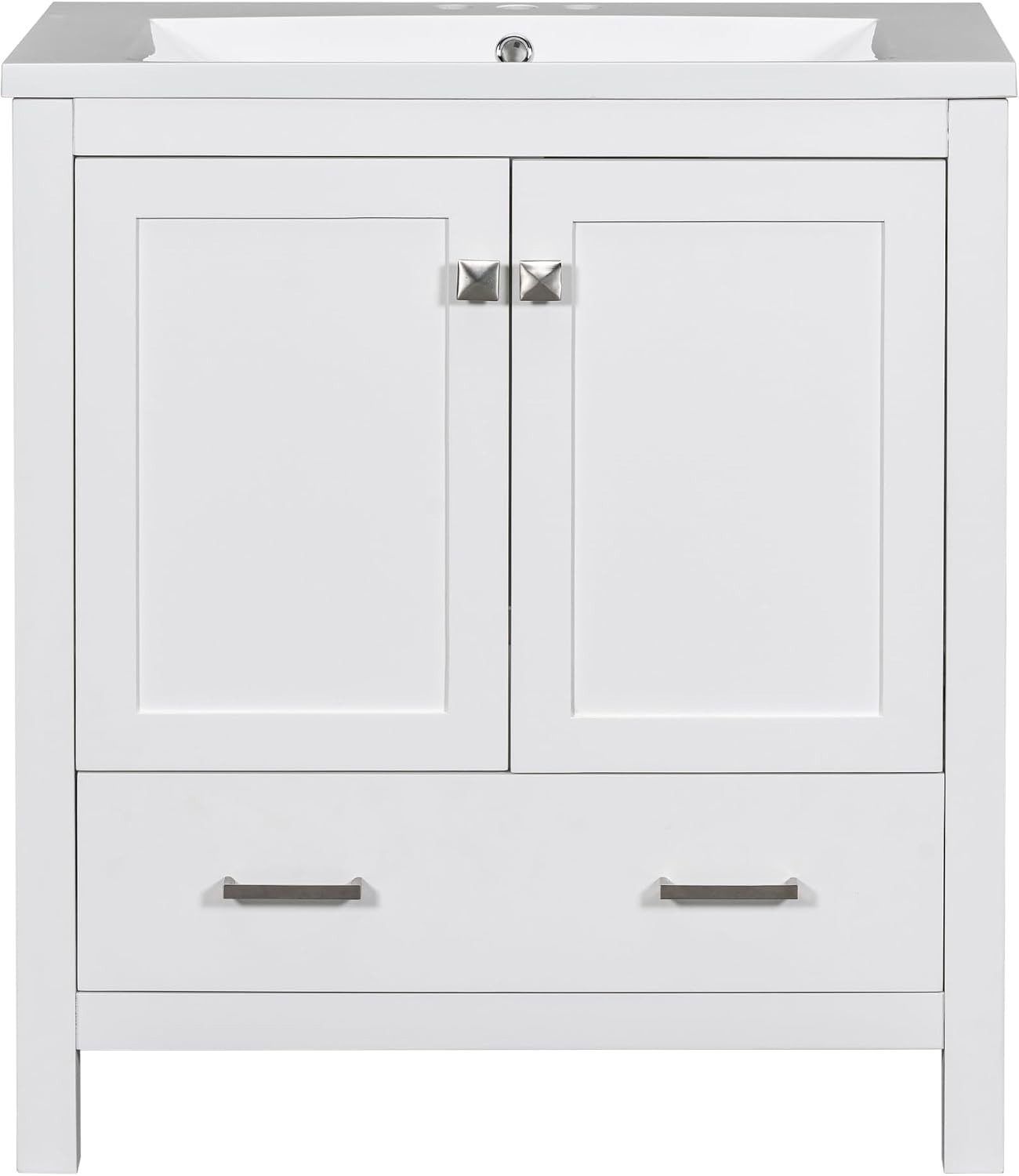 LUMISOL 30' Bathroom Vanity Set with Sink, Solid Wood Bathroom Cabinet with One Drawer and Two Doors, Multi-Function Storage Organizers, Undermount Sink Basin, White