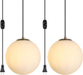 2 Pack Gold Plug in Globe Pendant Lights, Mid Century Light Fixture with Milk Glass, Modern Chandelier, Large Hanging Ceiling Light for Kitchen, Bedroom, Living Room, Dinning Room, Hallway