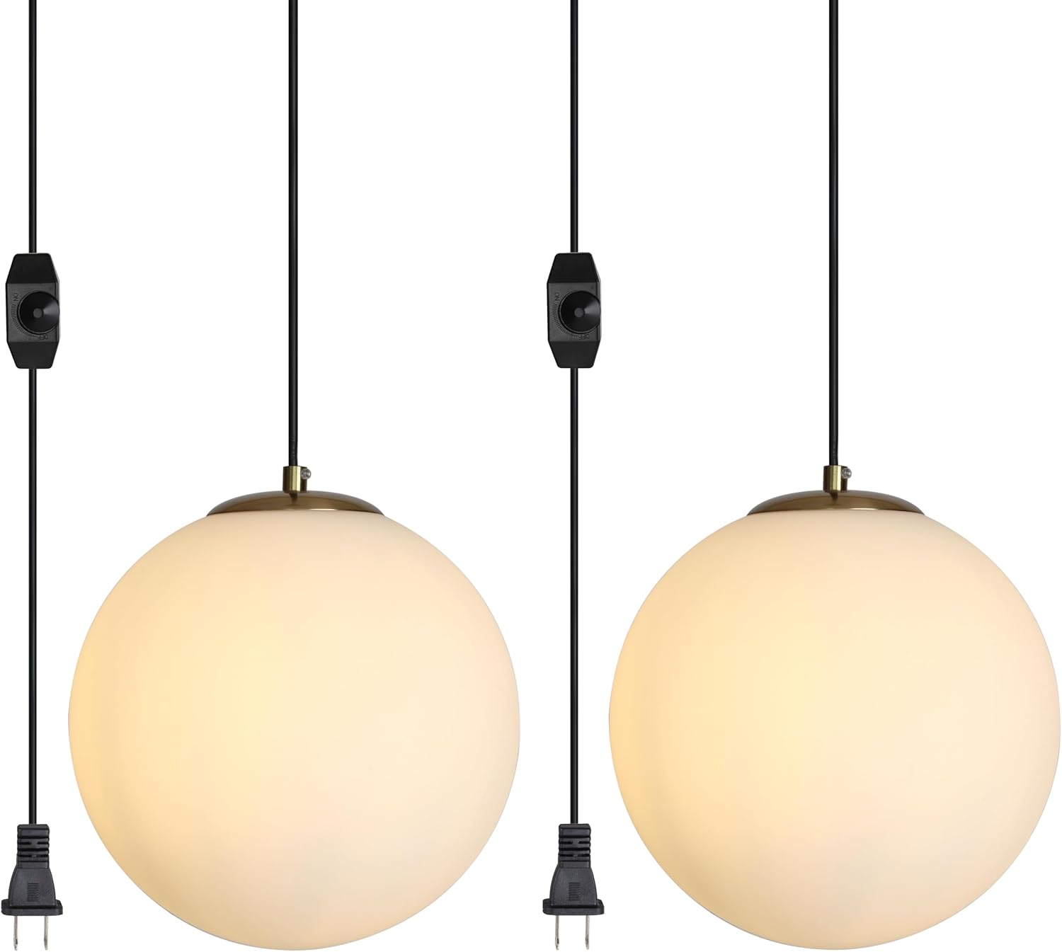 2 Pack Gold Plug in Globe Pendant Lights, Mid Century Light Fixture with Milk Glass, Modern Chandelier, Large Hanging Ceiling Light for Kitchen, Bedroom, Living Room, Dinning Room, Hallway