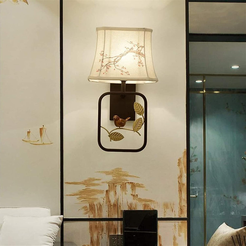 Modern Chinese Style Minimalist Bedroom Bedside Lamp Wall Lamp Indoor Toilet Black Wrought Iron Lighthouse Fabric Lampshade 1 Light Source Aisle Stairs Corridor Wall Lamp 46 * 26cm Elegant