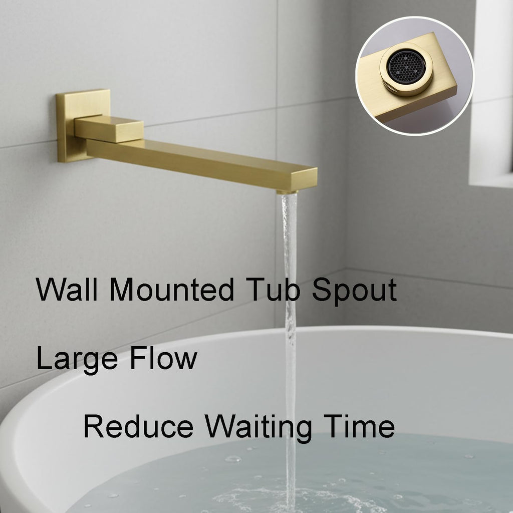 4 Way Thermostatic Shower Diverter System with 12 inch Shower Head and Tub Spout, Brushed Gold Bathroom Shower Faucet Set with 6 Body Jet and Handheld Spray