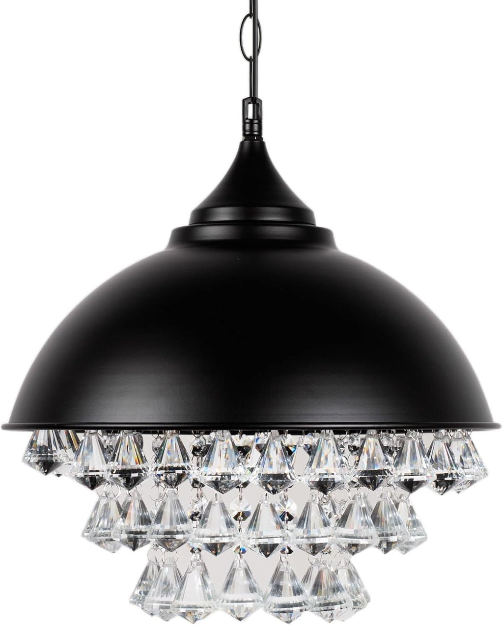 Chandelier Light, 1-Light Crystal Pendant Light,Industrial Rustic Hanging Light,Retro Black Wrought Iron Dome Shade Celling Light with Crystals for Bedroom Dining Room,Bathroom