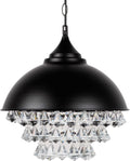 Chandelier Light, 1-Light Crystal Pendant Light,Industrial Rustic Hanging Light,Retro Black Wrought Iron Dome Shade Celling Light with Crystals for Bedroom Dining Room,Bathroom