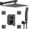 Full Body Rain Shower System with 4 Body Shower Jets & 12'' Wall Mount Rainfall Shower Head & Handheld, DASAN Multi Shower Head System Matte Black Rain Shower Faucets sets Combo with Rough-in Valve