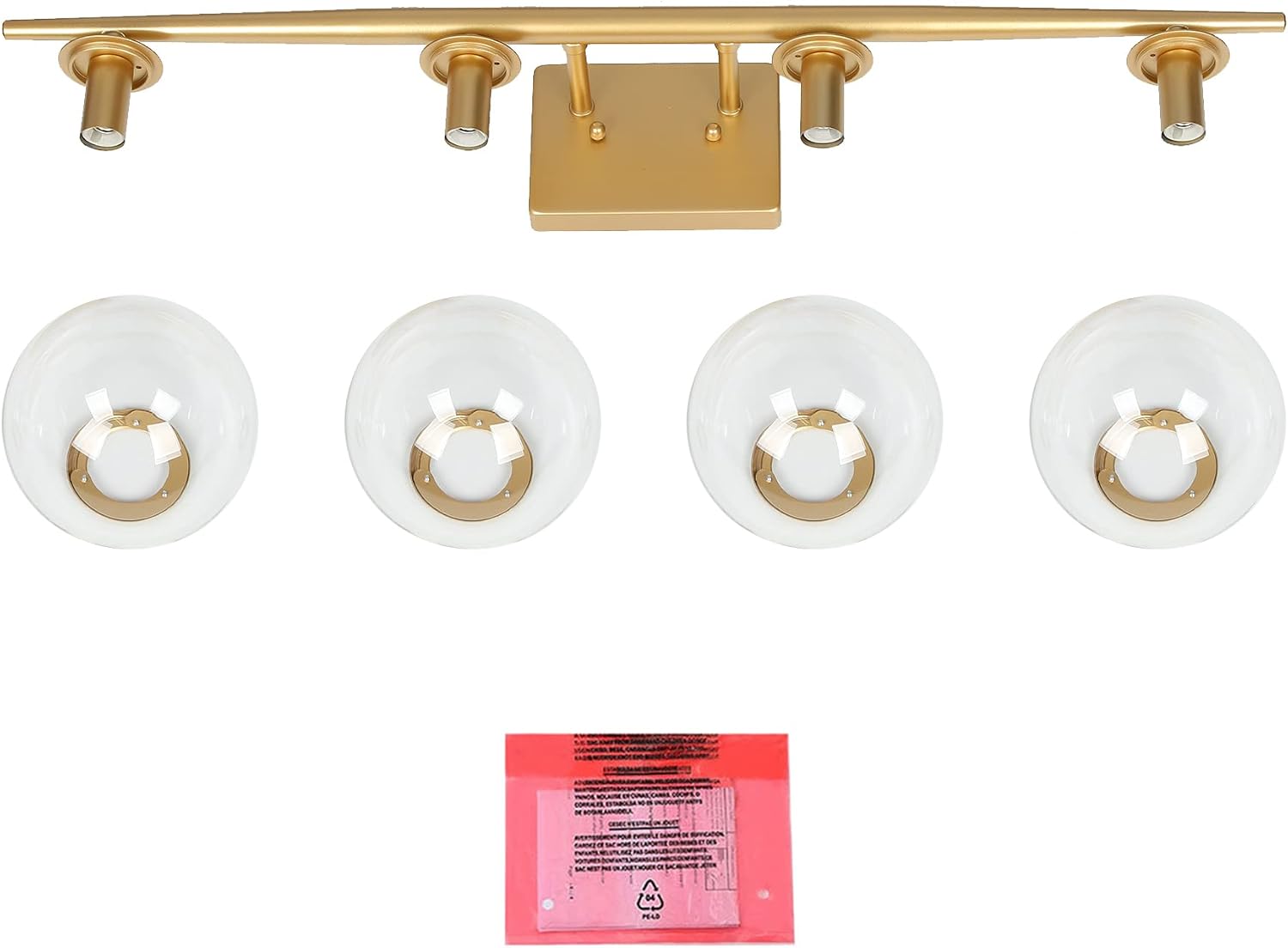 KSANA Gold Bathroom Light Fixtures, Modern Bathroom Vanity Light fixtures Over Mirror, 4 Light Bathroom Lights with Clear Globe Glass Shades and Taper Arm