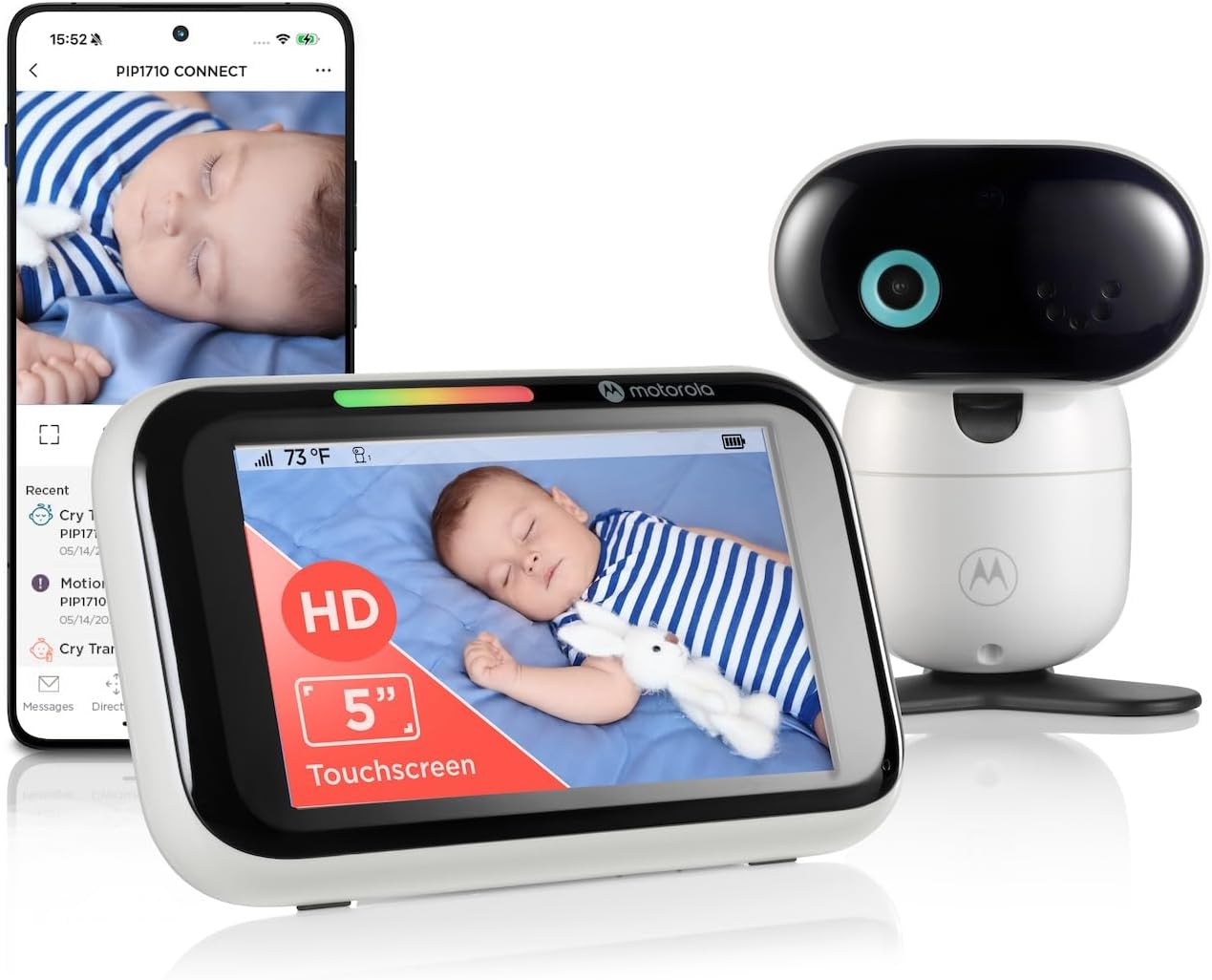 Motorola Nursery PIP1710 Connect Baby Monitor with AI Cry Detection & Translation | Wi-Fi HD Camera, 5' Touch Screen Parent Unit, App Monitoring, Night Vision