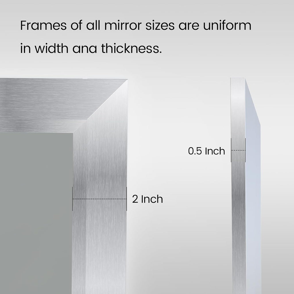 Amorho Bathroom Mirror, 28x32 Inch Silver Thick Metal Framed Wall Mirrors for Over Sink, Brushed Nickel Mirror Perfect for Bedroom, Living Room, Entryway, Rectangle (Horizontal/Vertical).