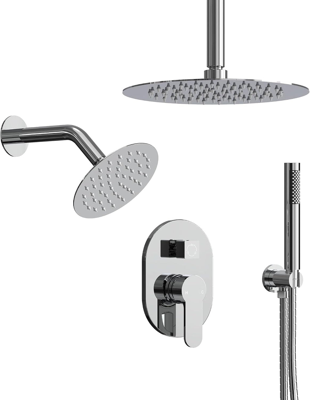 Ceiling Mount 10' High-Pressure Rainfall Shower Faucet, Dual Rainfall Shower Head System with Valve (Polished Chrome)