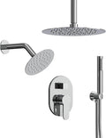 Ceiling Mount 10' High-Pressure Rainfall Shower Faucet, Dual Rainfall Shower Head System with Valve (Polished Chrome)