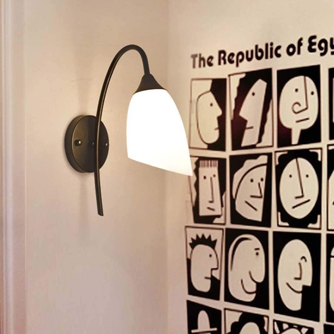Black Wrought Iron Wall Light Frosted Glass Lamp Fixture Body Modern Minimalist Design Sconce E27 Socket