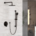 MONDAWE 9 Inch Wall Mounted Shower Faucet Set in Oil Rubbed Bronze, Rainfall Shower Head with 3-Setting Handheld Spray Shower Set Combo, High Pressure Shower System with Solid Brass Valve