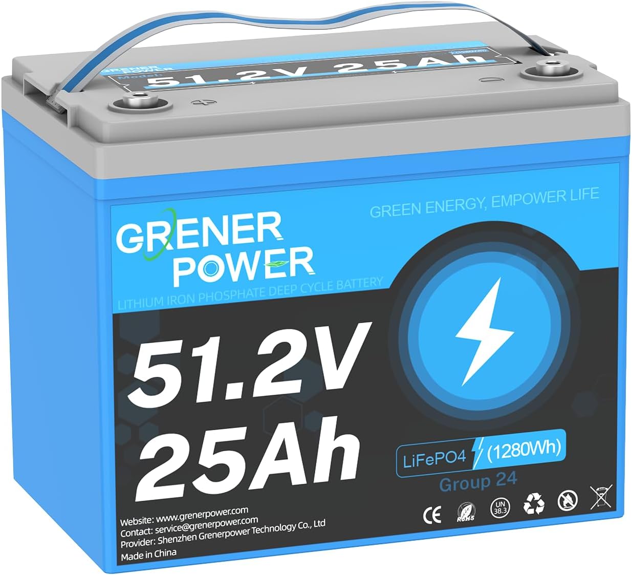 51.2V25Ah Lithium LiFePO4 Battery, Built-in 50A BMS, Max. Up to 2560W Power, 48V Lithium Battery with 15000 Cycles for Trolling Motor, RV, Solar Power, Scooters, Camping, Lawn Mower.