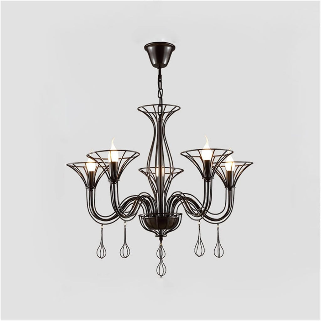 Modern Crystal Chandeliers Black Country Wrought Iron Candels Chandelier Bedroom Living Room Pendant Light Home Decoration Lighting Fixtures,Chandelier LED Ceiling Light