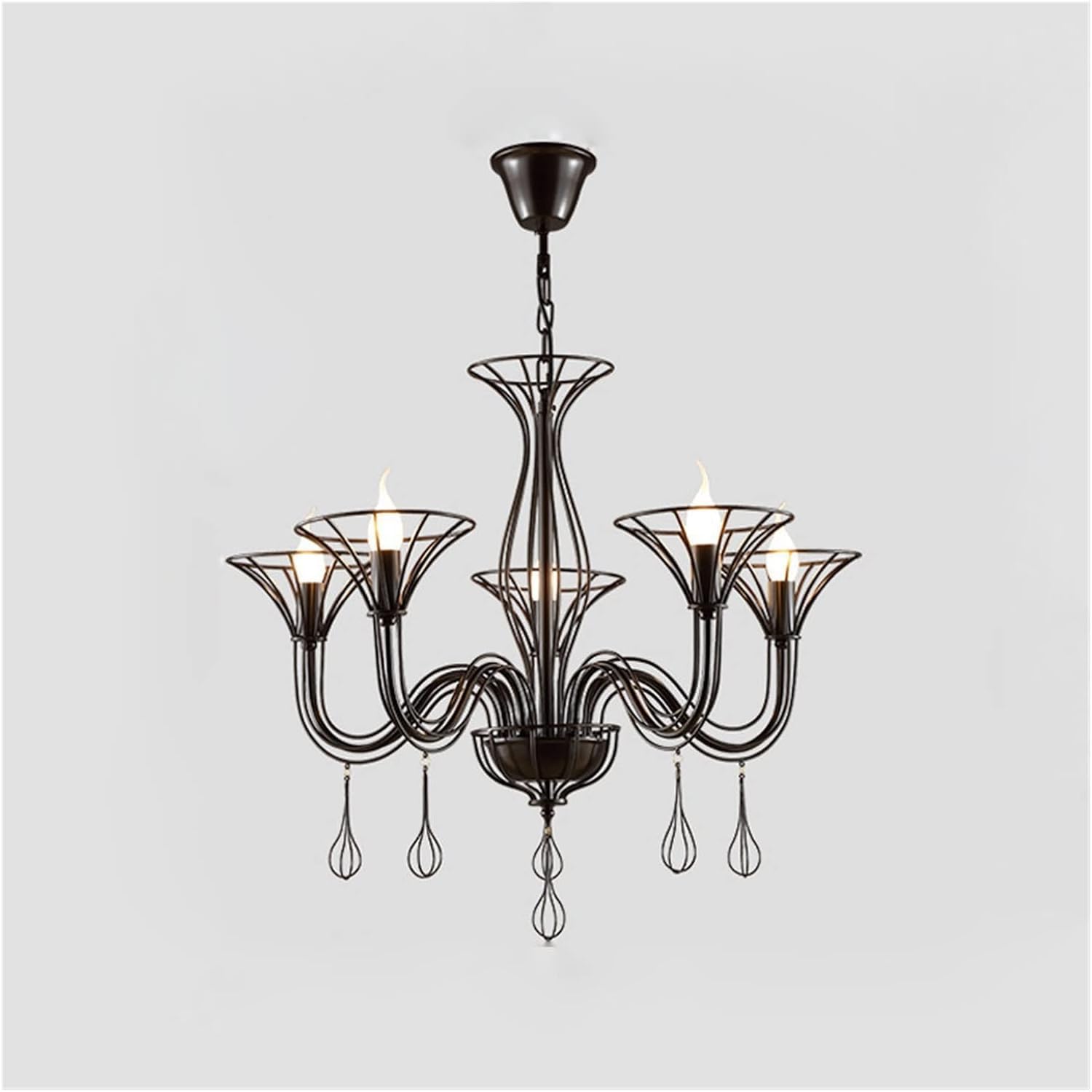 Modern Crystal Chandeliers Black Country Wrought Iron Candels Chandelier Bedroom Living Room Pendant Light Home Decoration Lighting Fixtures,Chandelier LED Ceiling Light
