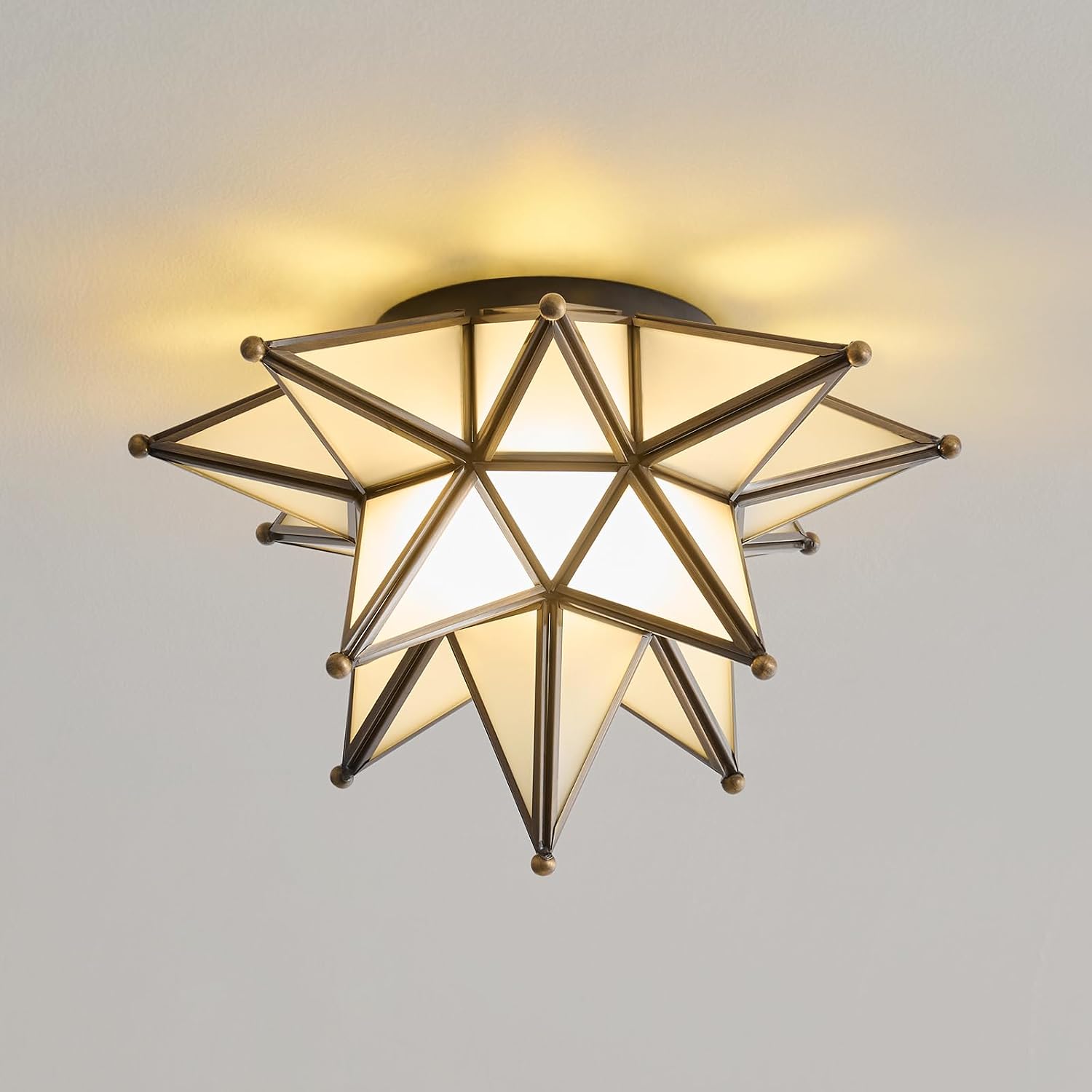 Black Moravian Star Ceiling Light - Oil Rubbed Bronze Vintage Antique Flush Mount Lighting - Art Deco Mid Century Milk Glass Fixture Lights for Hallway Bedroom Room Hall Entryway Laundry Foyer Kitchen