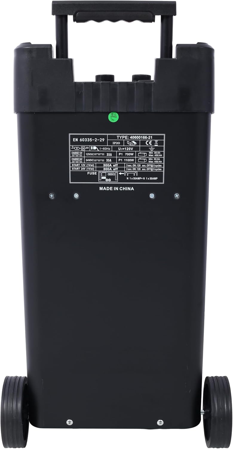 12V & 24V Wheeled Battery Charger Fully Automotive Battery Maintainer Jump Starter Dial Display Telescopic Handle