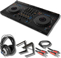 DDJ-GRV6 4-Channel DJ Controller with StreamEye Cans50 Professional Studio Headphones, On-Stage Stands LPT5000 Laptop Stand, and Essential Cables for Connecting to DJ Controllers