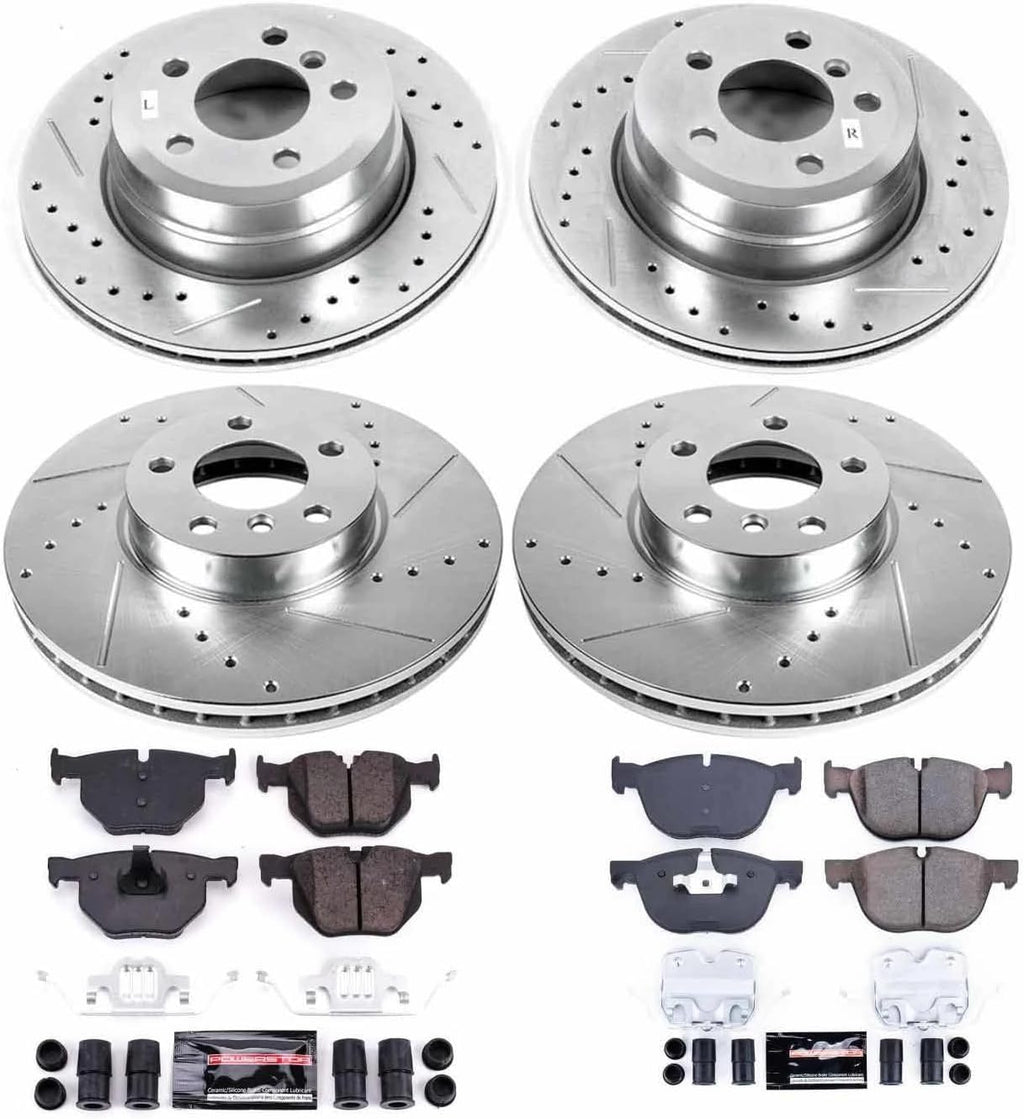 PowerStop Front and Rear Brake Kit for BMW X5 2011-18 | BMW X6 2011-19 - Drilled and Slotted Disc Rotors with Carbon-Fiber Ceramic Brake Pads Replacement, K7500