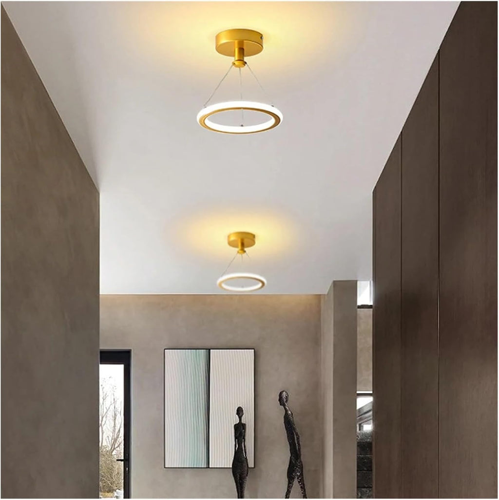 Modern LED Chandelier Lights Energy Saving Wrought Iron Chandelier Circle Ceiling Hanging Lamp Kitchen Bedroom Lighting Fixture(Gold)