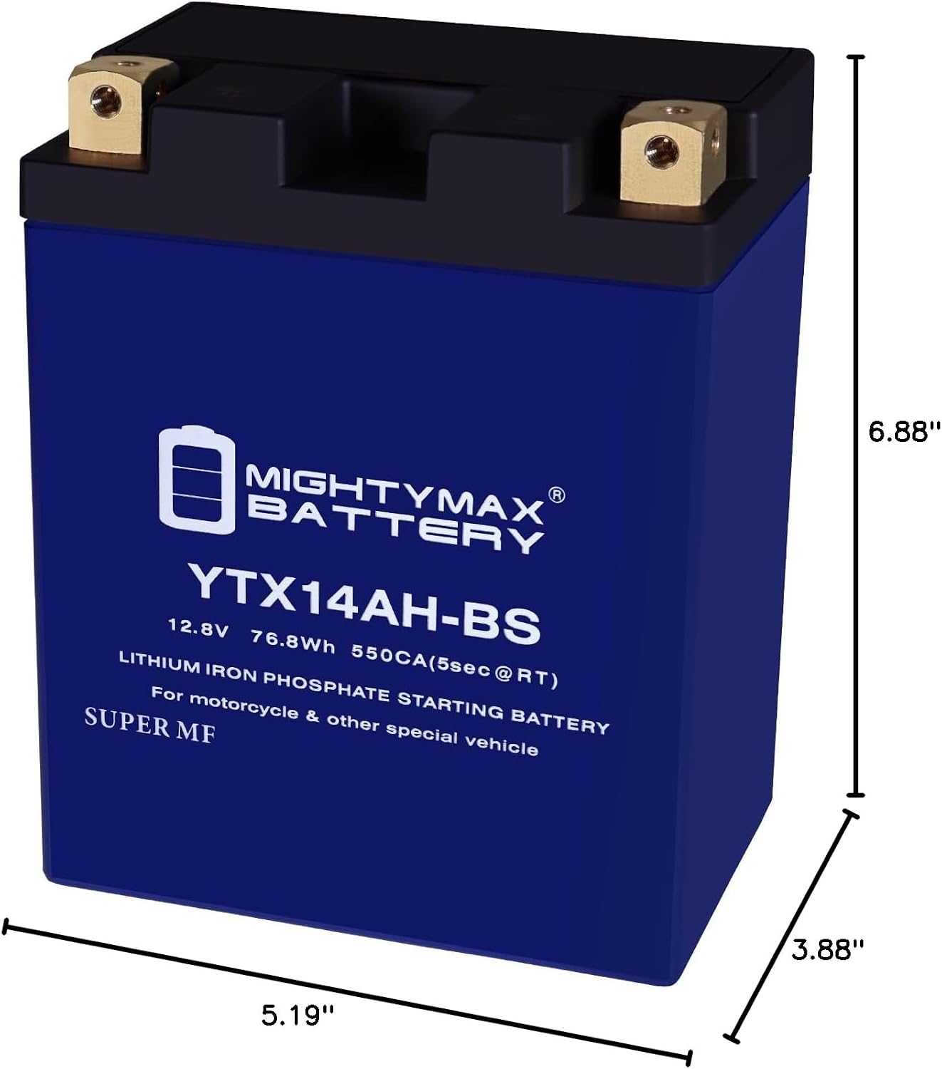 Mighty Max Battery YTX14AH-BS LIFEPO4-12 Volt 12 AH, 400 CCA, Lithium Iron Phosphate (LiFePO4) Battery