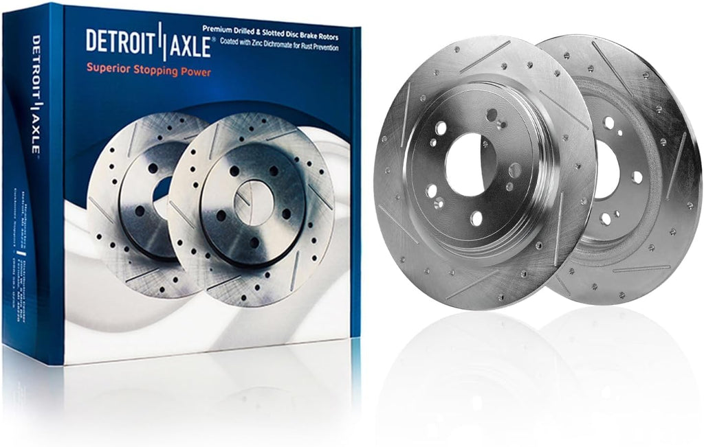 Detroit Axle - 8pc Brake Kit for 2014-2020 Acura RLX, Drilled and Slotted Disc Brakes Rotors Ceramic Brake Pads 2015 2016 2017 2018 2019 Replacement: 12.28' inch Front and 12.20' inch Rear Rotors