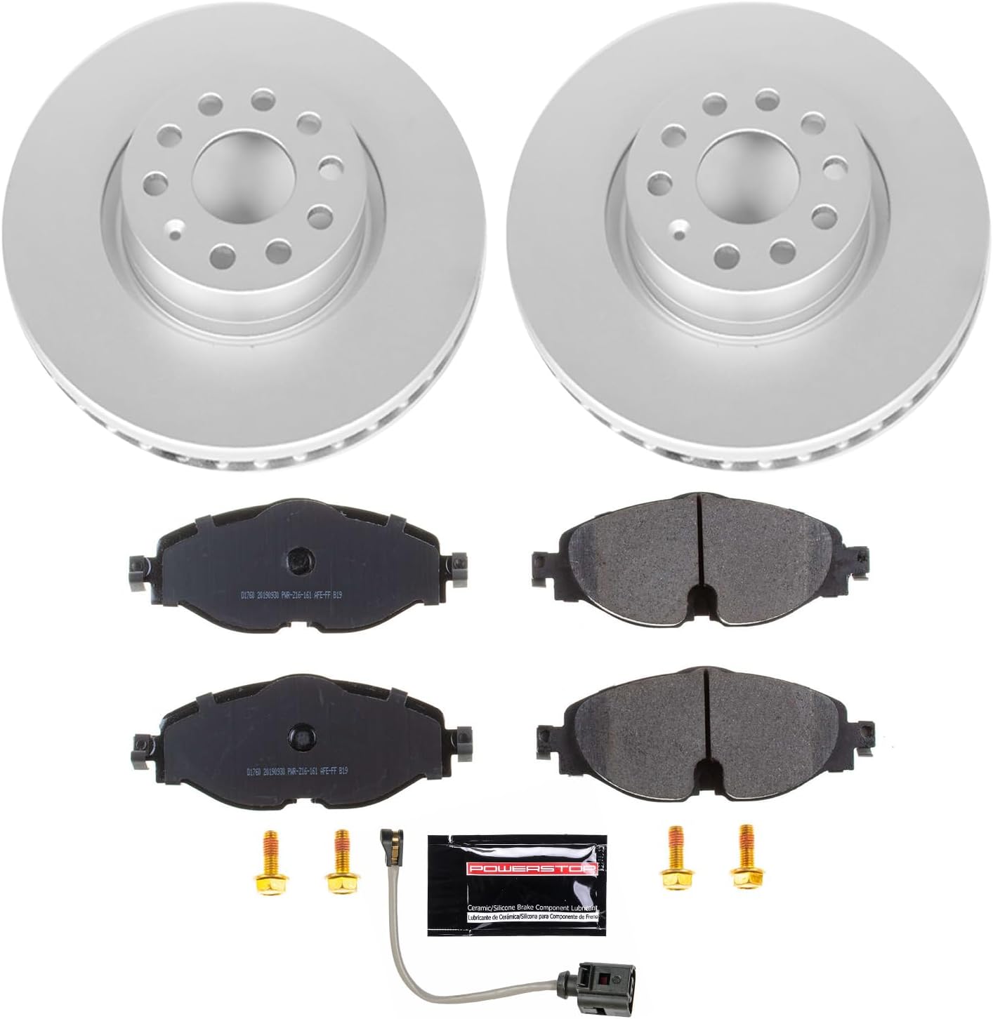 PowerStop Front Brake Kit for Audi A3 2015-20 |A3 Quattro 2015-18 |A3 Sportback e-tron 2016-18 |TT Quattro 2016-21 - Fully-Coated Disc Rotors with Z23 Carbon-Fiber Ceramic Brake Pads Upgrade, CRK7082