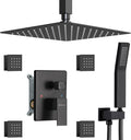 Matte Black Shower System with 4 PCS Shower Body Spray Jets & 12'' Ceiling Shower Head & Handheld Spray, DASAN Full Body Shower Faucet System with Jets Rainfall Shower Combo Set, SA-SS03BMB-S12C
