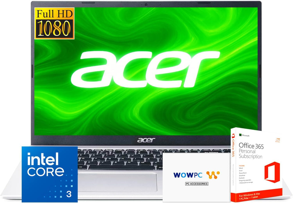 Acer New AI-Powered Business 15.6 inch FHD Laptop 2025/2026 Edition with Microsoft Office 365, Intel 8-Core Powerful Processor(Beats Intel Core i5-1335U), 8GB DDR5, 128GB SSD, Windows 11, WOWPC USB