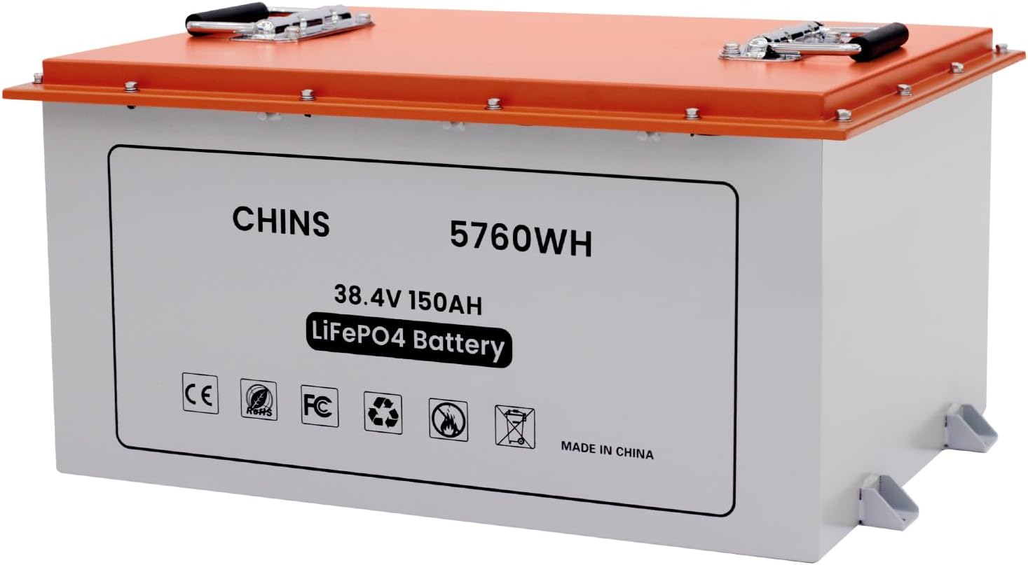 CHINS Smart LiFePO4 Battery Bluetooth 36V 150AH Lithium Battery Perfect for Golf Cart, Trolling Motor, Marine, Built-in 200A BMS, Includes Battery Monitor, Peak Current 1000A