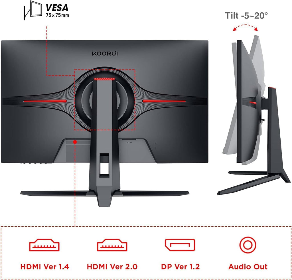 KOORUI 27-inch Gaming Monitor 144Hz QHD(2560 x 1440p) 2K, 1ms, DCI-P3 90% Color Gamut, Adaptive G-Sync, FreeSync Premium, HDMI x 2, DisplayPort, 27E1QA