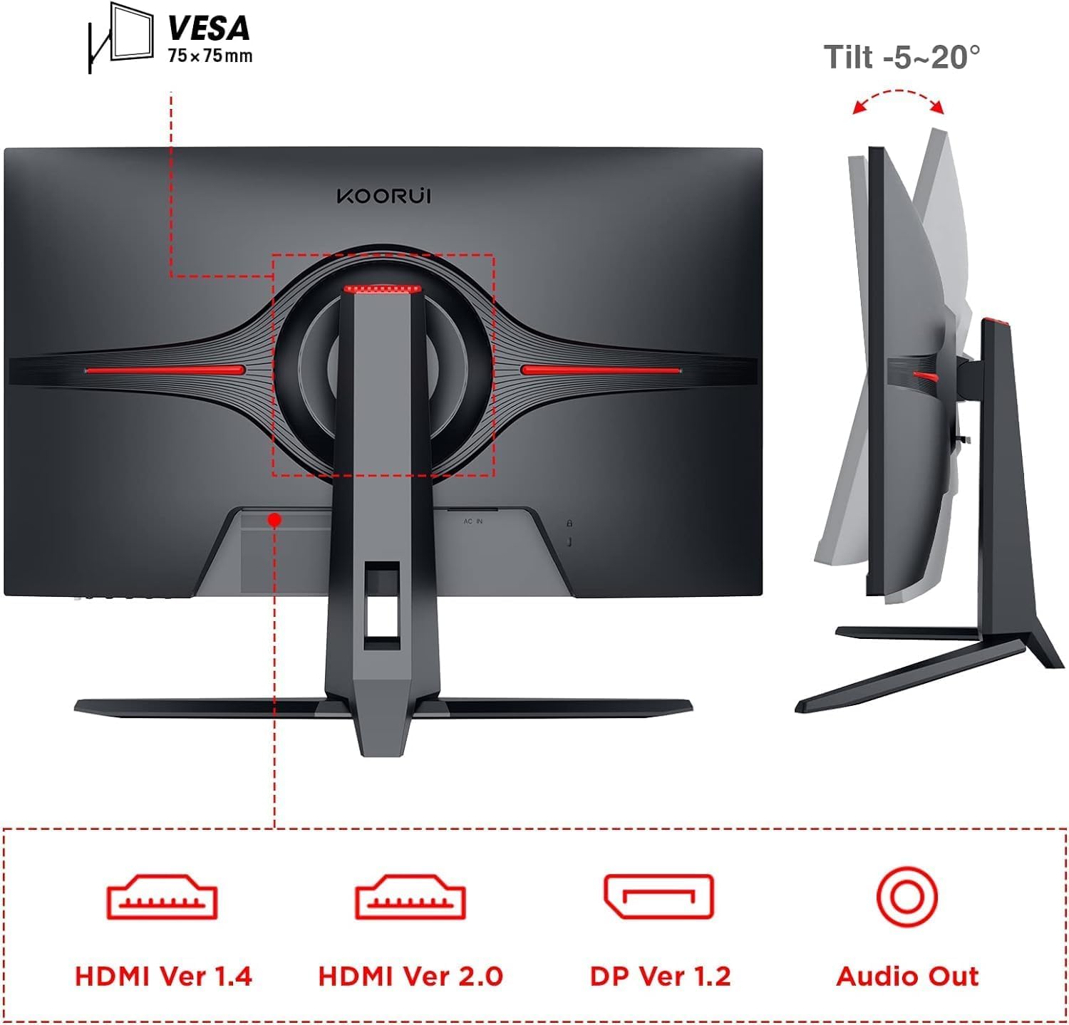 KOORUI 27-inch Gaming Monitor 144Hz QHD(2560 x 1440p) 2K, 1ms, DCI-P3 90% Color Gamut, Adaptive G-Sync, FreeSync Premium, HDMI x 2, DisplayPort, 27E1QA