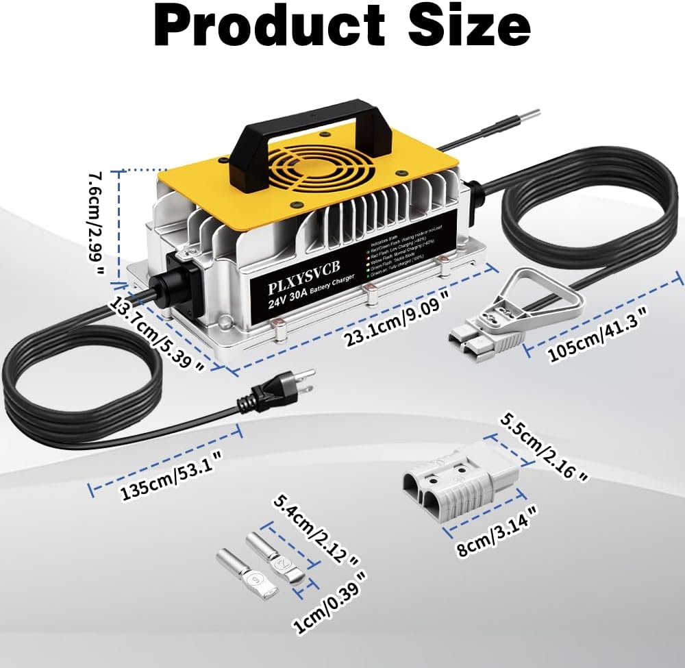 Forklift Battery Charger 24V 30A, 24V 30A Smart Trickle Charger, 24 Volt Battery Charger for Lead-Acid/AGM/Gel Batteries, Suitable for Pallet Jack, Lawn Mower, Floor Scrubber, Golf Cart