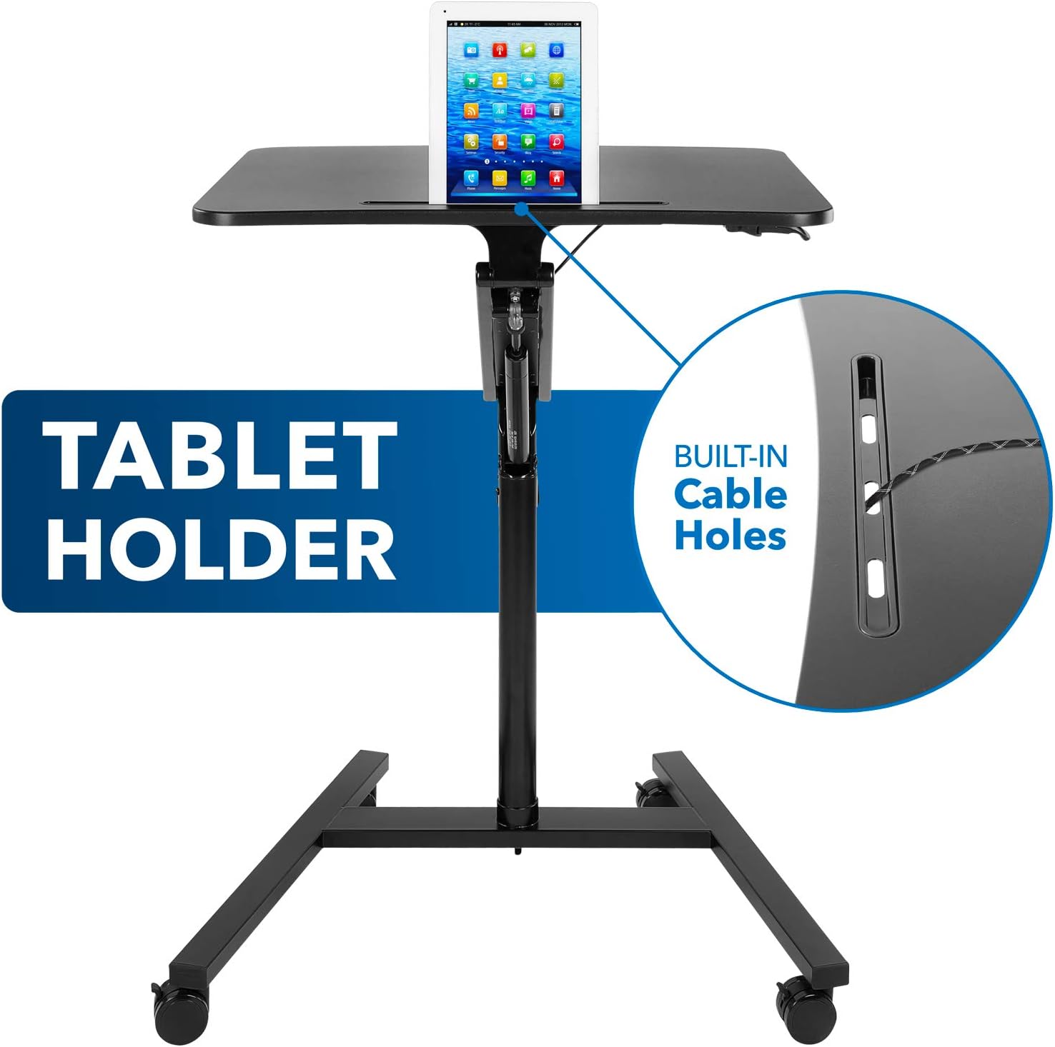 Mount-It! Mobile Standing Desk for Laptop with Wheels, Gas Spring Height Adjustable Rolling Workstation Cart, 27' x 20' Laptop Desk on Wheels, Portable Computer Desk for Home Office, Classroom