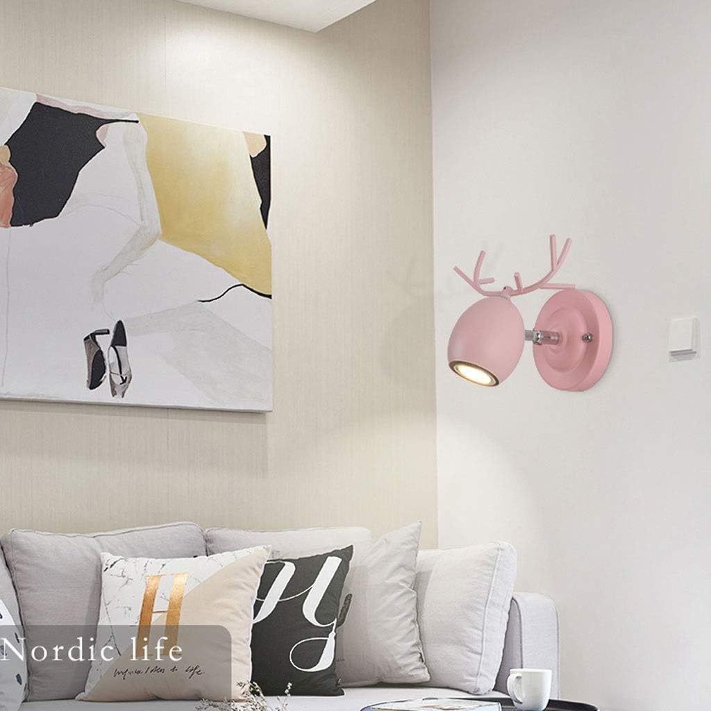 Wall Light Wrought Iron Wall Lamp Nordic Creative Antlers Light Bedroom Sconce for Living Room Bedside Dining Fixtures Decor(Pink)