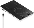 Happybuy 12-inch 2-Burner Electric Cooktop, 1800W Ceramic Radiant Stove, Glass Panel, Knob Control, 11 Heat Levels, 120V, Built-in, for Versatile Cooking