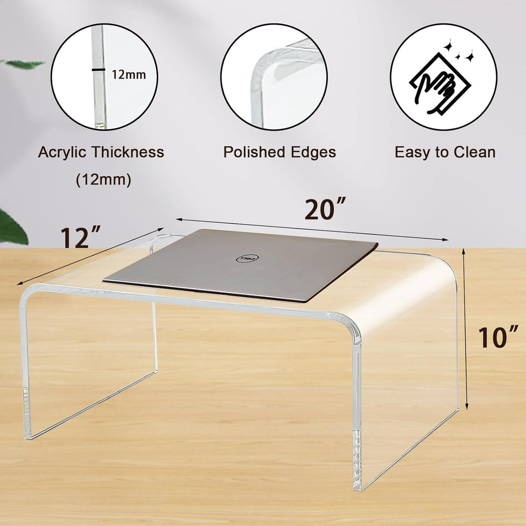 Clear Acrylic End Table, 20' L x 12' W x 12' H x 0.5' Thick C-Shape Clear Side Tables, Modern Lucite Coffee Table for Living Room, Bedroom, Bathroom, Office, Kitchens No Installation (2pcs)