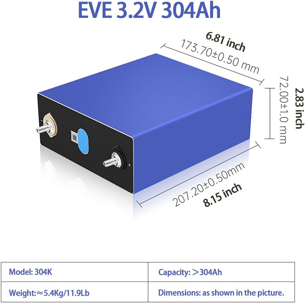 EVE 280K LiFePO4 Battery Cells 3.2V 280Ah 4pcs 290Ah Lithium Battery Iron Phosphate Deep Cycle Grade A Cell,for RV, Boat, Golf Cart, Motor, UPS, Fish Finder, Lawn Mower, Off Grid, Solar Systems