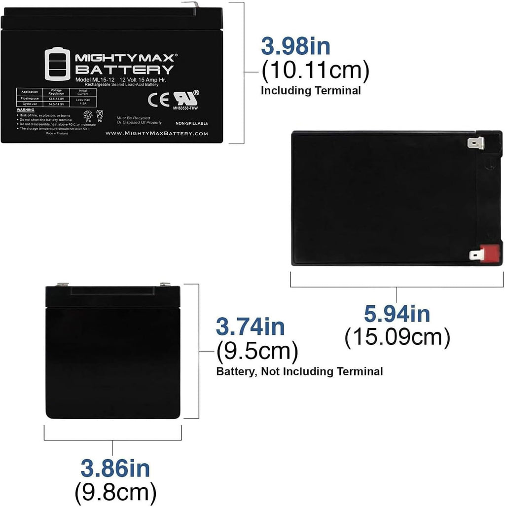 Mighty Max Battery ML15-12 - 12V 15AH SLA Battery - Pack of 10