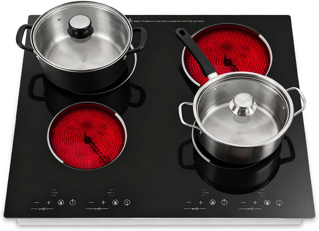 23 Inch Electric Cooktop - 4 Burner 3000W Ceramic Stove Built-in Electric Stove Top w/9 Heating Levels Touch-adjustable Control