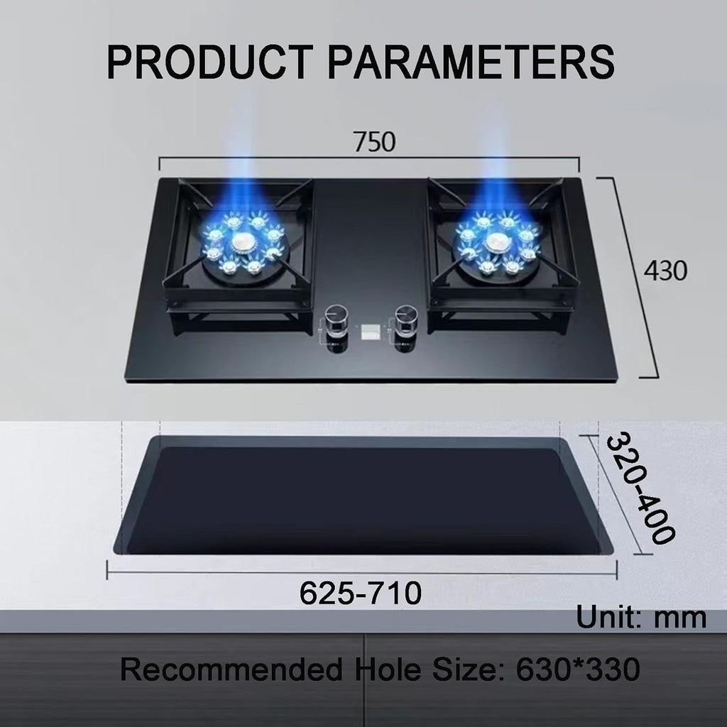 Indoor Portable Gas Stove 2 Burners, 5.2KW Built-in Gas Cooker Plug and Play, Accidental Flameout Protection Device, LPG/Natural Gas Kit(NG)