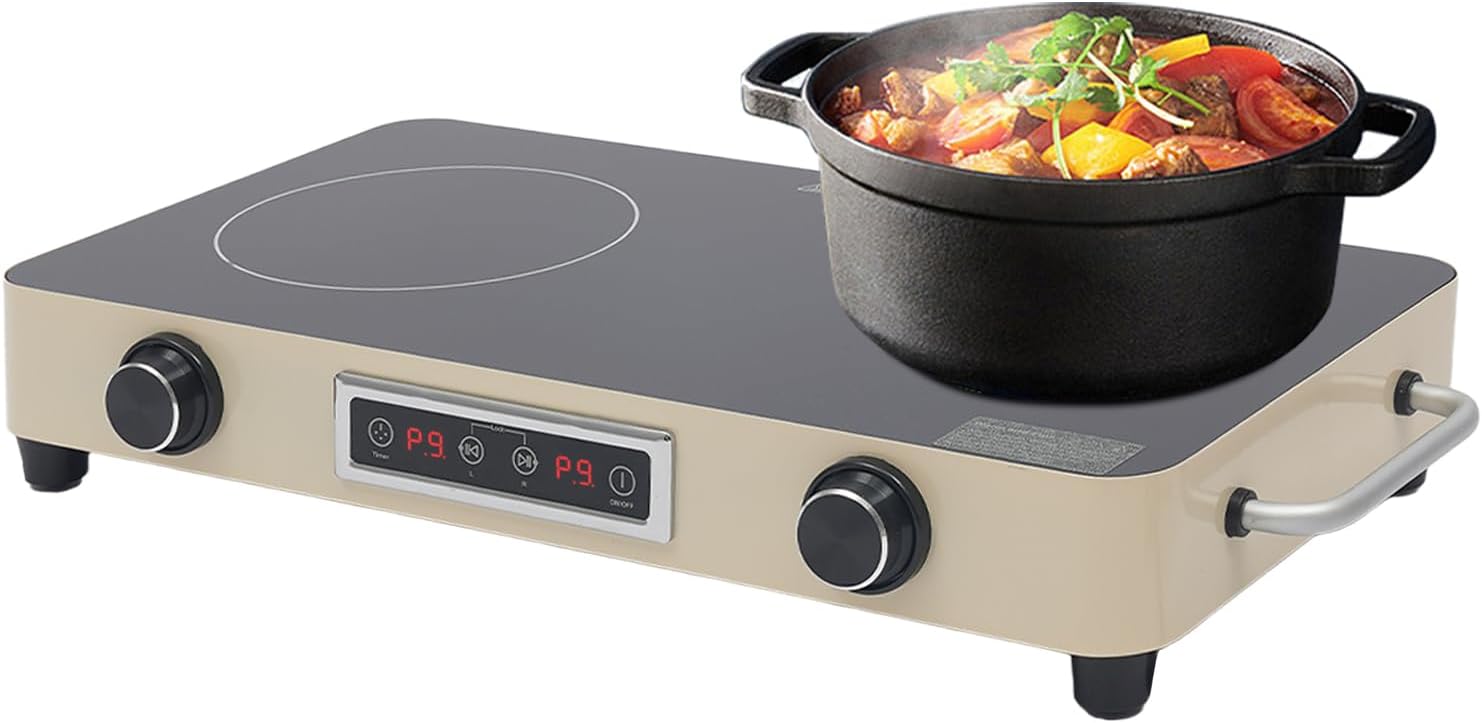 Electric Cooktop Double-burner 10'' Electric Stove Top with Knob Control Electric Countertop Burner with Kids Lock & Timer Cooktop with Plug in Over-Temperature Protection for Kitchens Rvs Apartments
