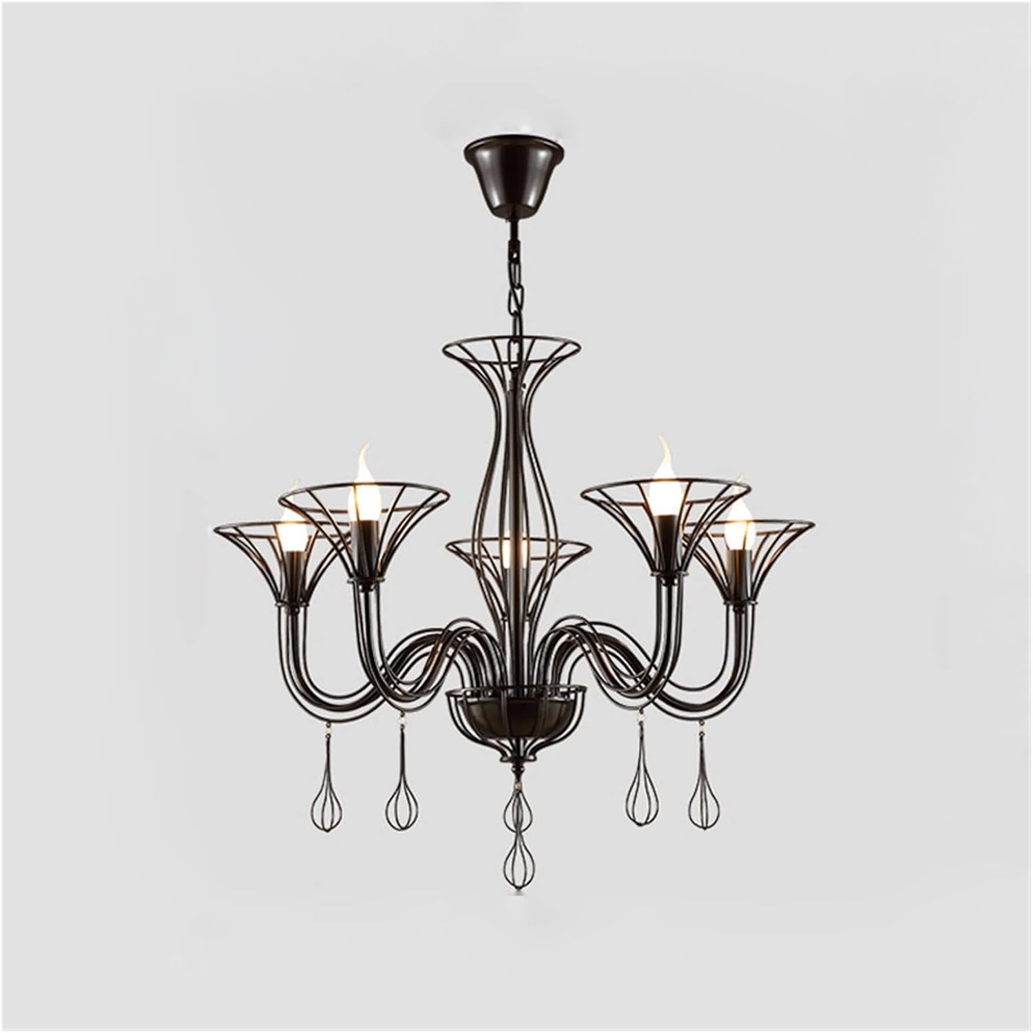 Chandelier, Crystal Chandeliers Black Country Wrought Iron Candels Chandelier Bedroom Living Room Pendant Light Home Decoration Lighting Fixtures(5 Lights,Natural Light)