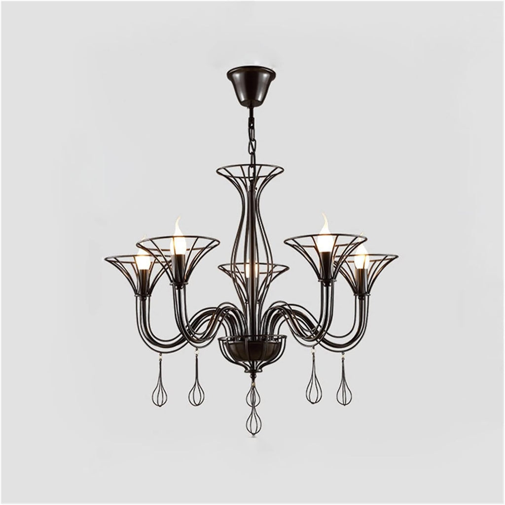 Chandelier, Crystal Chandeliers Black Country Wrought Iron Candels Chandelier Bedroom Living Room Pendant Light Home Decoration Lighting Fixtures(5 Lights,Cold White)
