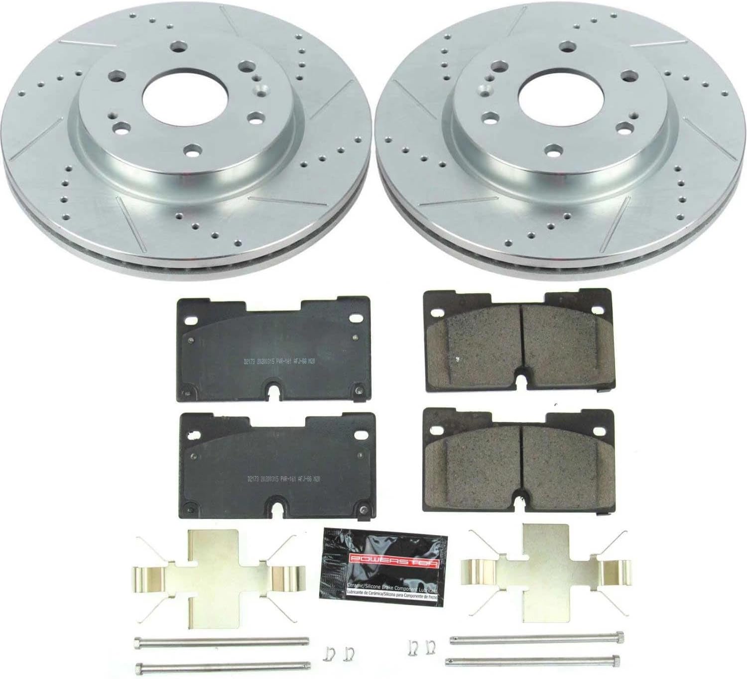 PowerStop Front Brake Kit for Escalade ESV 2021-24 |Chevrolet Silverado 1500 2019-24 - Drilled and Slotted Disc Rotors with Carbon-Fiber Ceramic Brake Pads Replacement, K8172